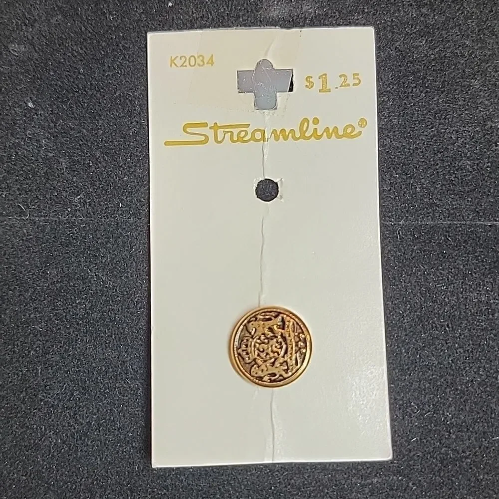 Streamline Vintage Black Gold Round Metal Button K2034